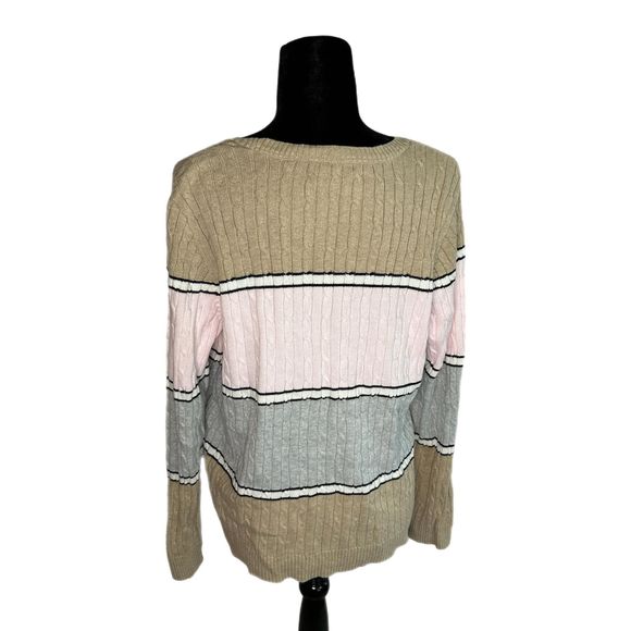 Croft & Barrow Pink, Tan, Gray Cable Knit Sweater, XL, Pre-owned - Picture 4 of 7